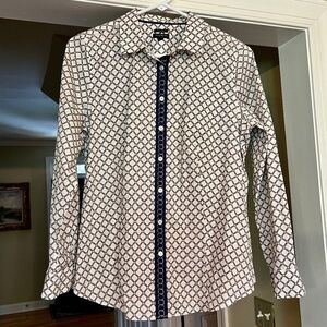 EUC Talbots Chainlink Print Non-Iron Button Up Shirt Top Blouse 10P 10‎ Petite